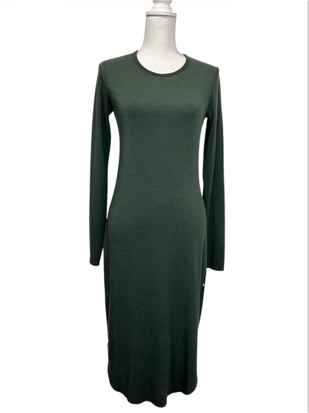 Kit and Ace Forest Green Long Sleeve Crewneck Stretch Midi Dress
